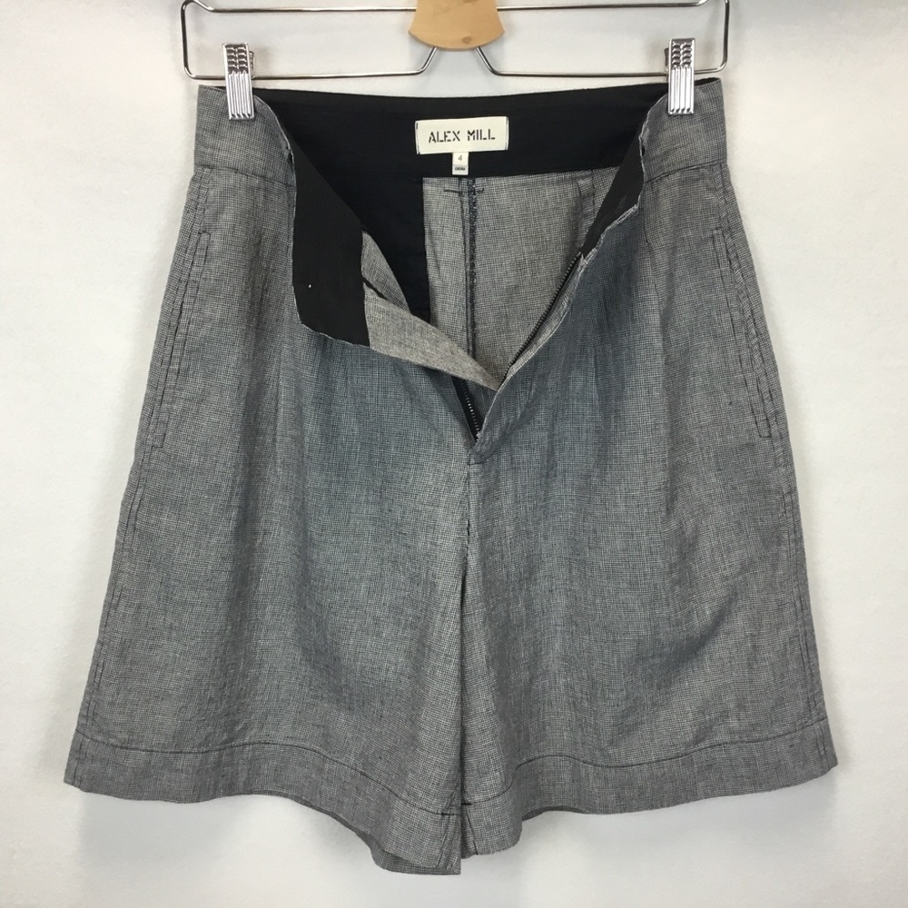 Alex Mill Drill Pleated Shorts Houndstooth Linen Blend High Waisted Size 4 - Picture 6 of 11